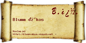 Blumm Ákos névjegykártya