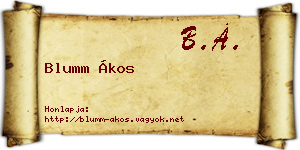 Blumm Ákos névjegykártya